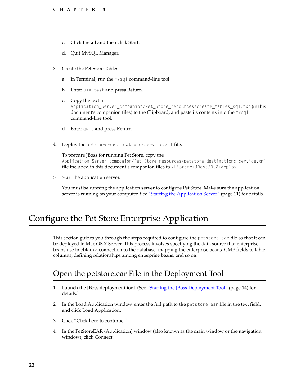 Configure the pet store enterprise application, Open the petstore.ear file in the deployment tool | Apple Mac OS X Server v10.3 User Manual | Page 22 / 56