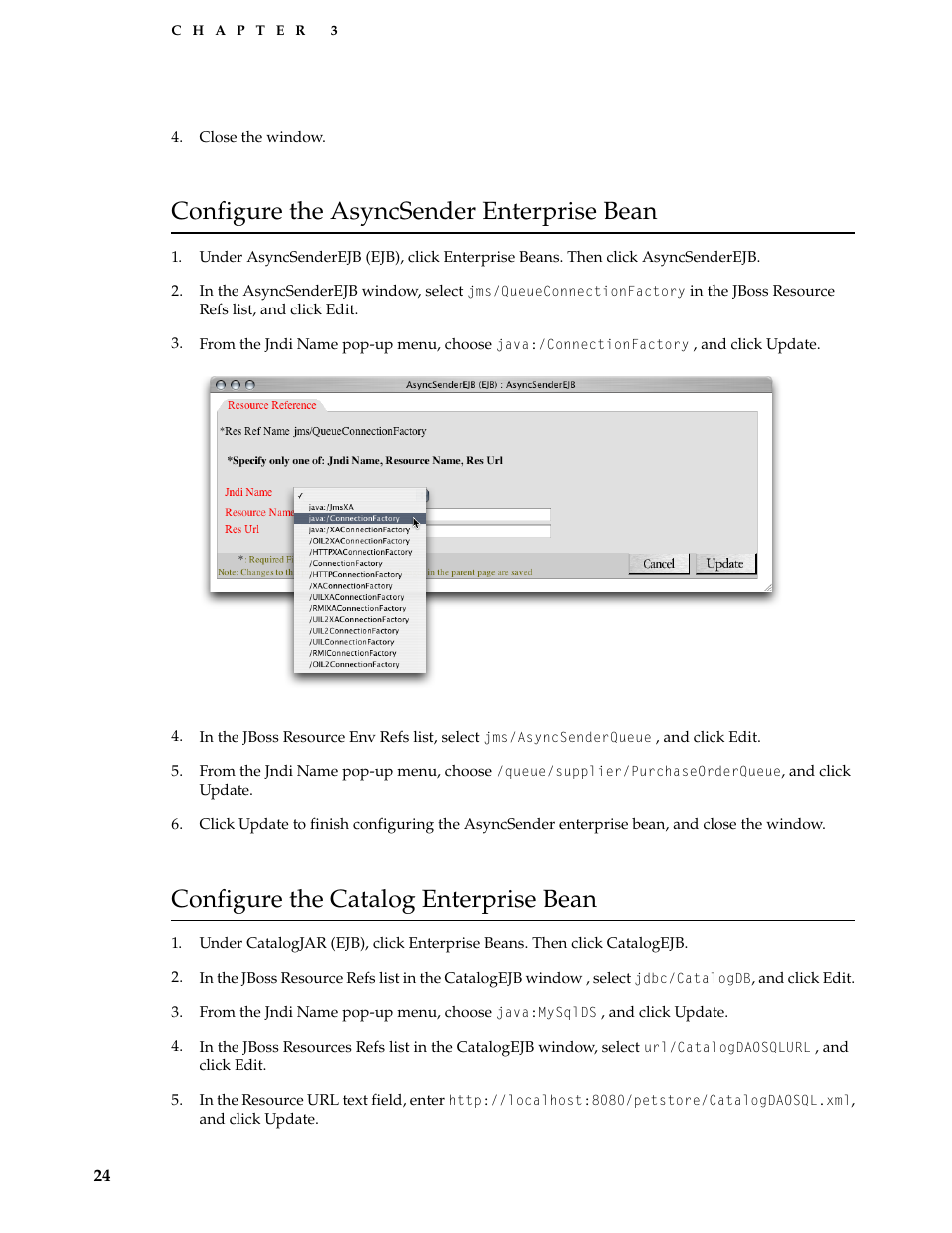 Configure the asyncsender enterprise bean, Configure the catalog enterprise bean | Apple Mac OS X Server v10.3 User Manual | Page 24 / 56