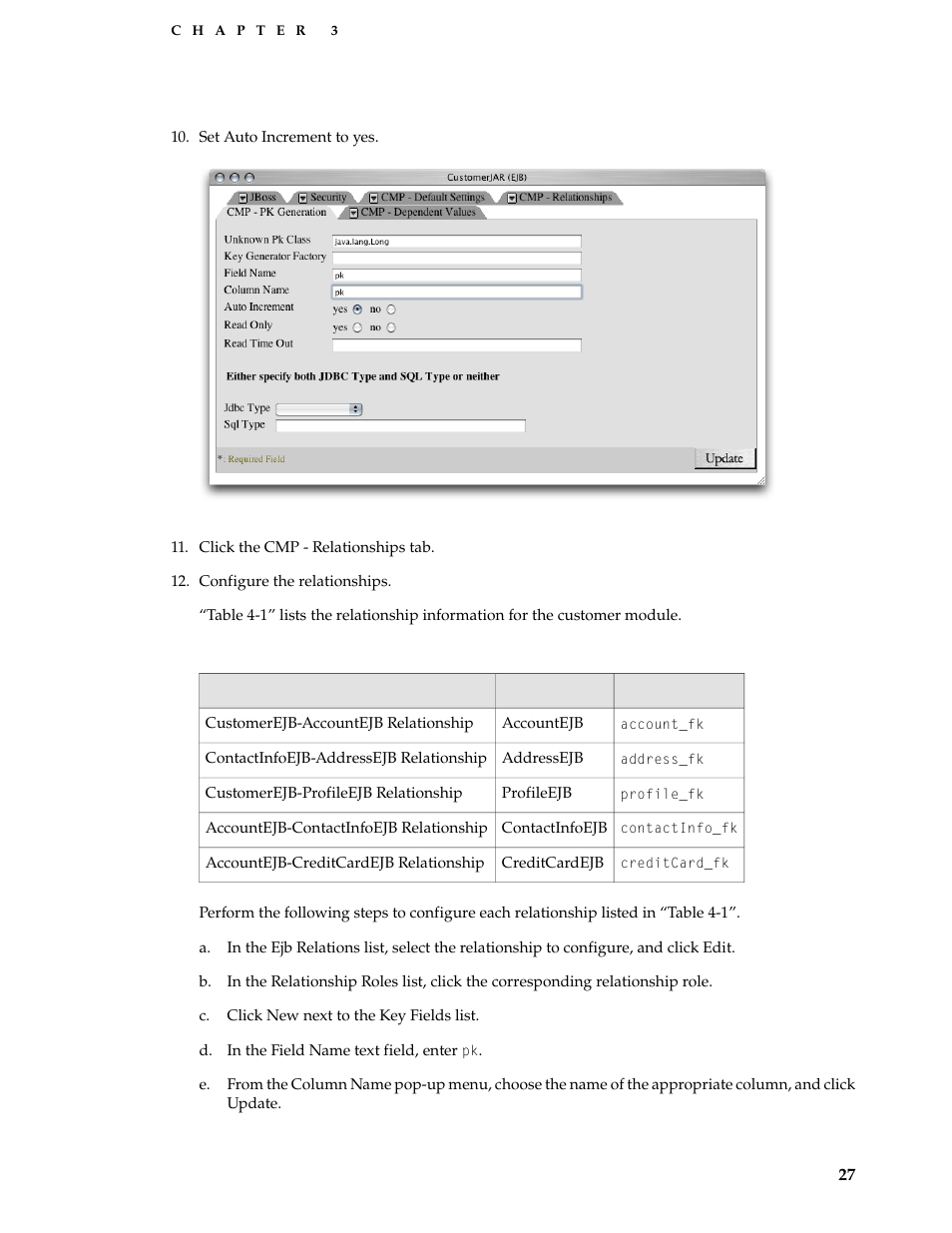 Table 3-1, Relationship information for the customer module | Apple Mac OS X Server v10.3 User Manual | Page 27 / 56