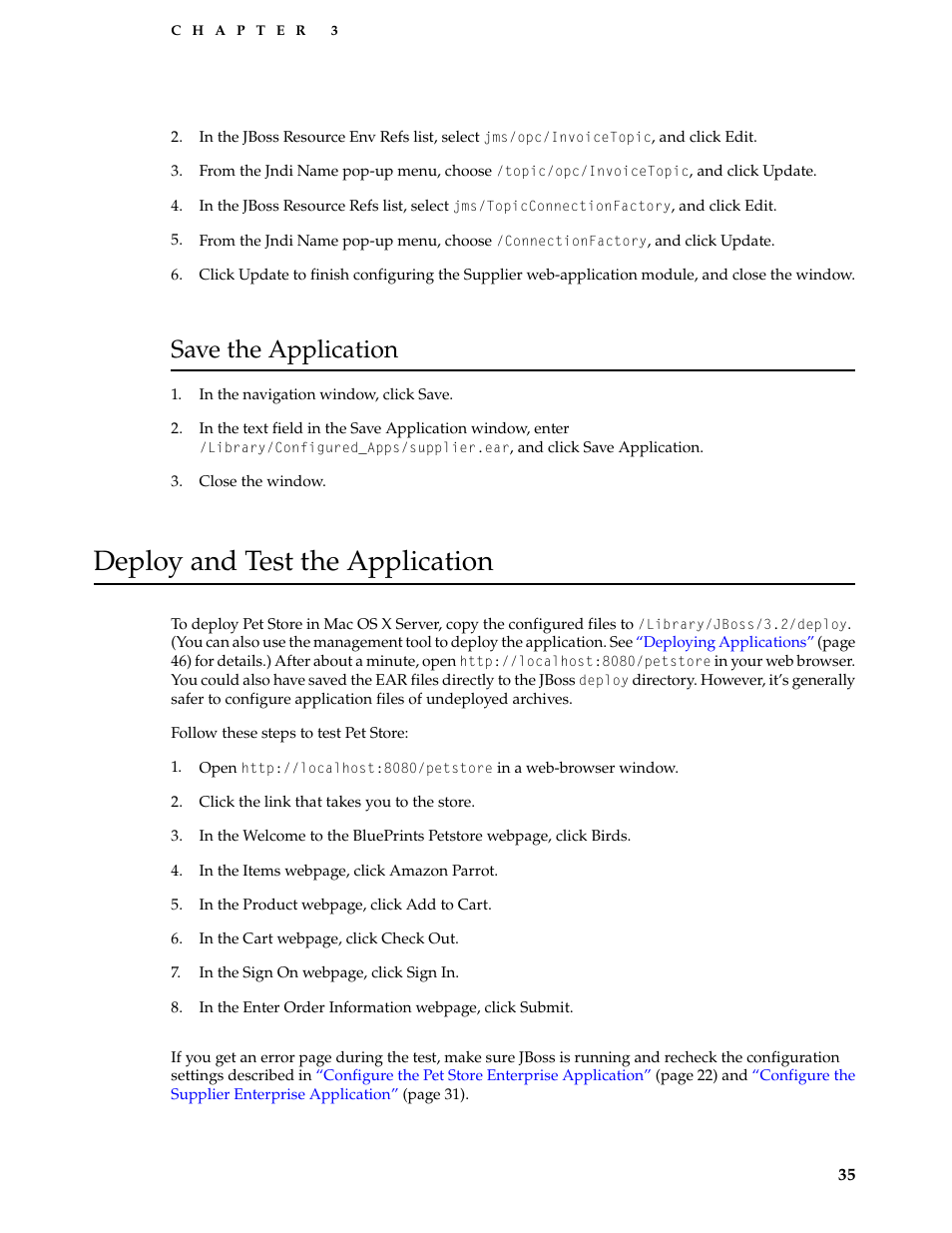 Save the application, Deploy and test the application | Apple Mac OS X Server v10.3 User Manual | Page 35 / 56