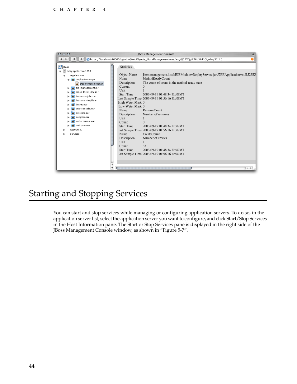 Starting and stopping services, Figure 4-6 | Apple Mac OS X Server v10.3 User Manual | Page 44 / 56