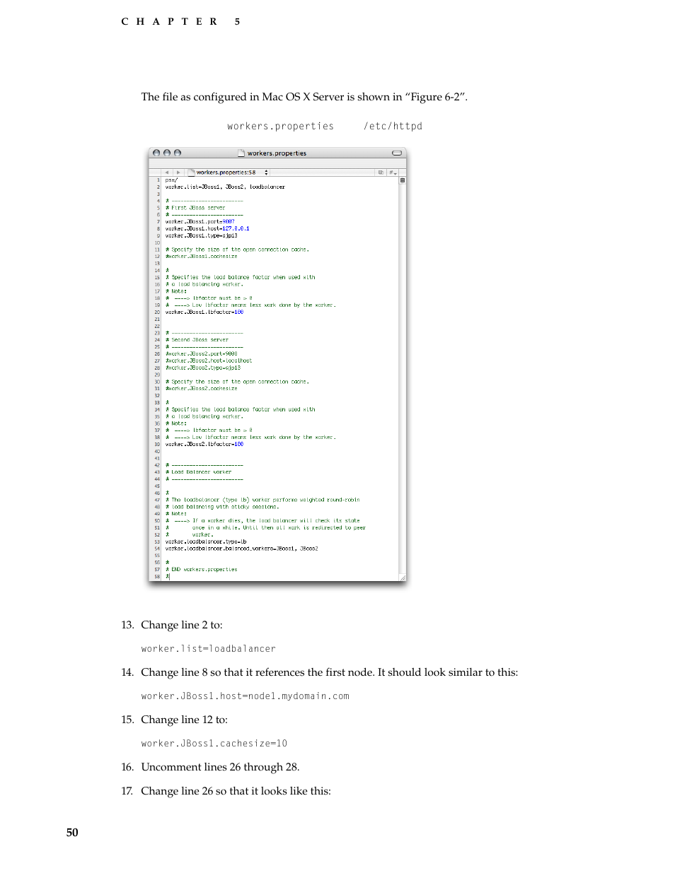 Figure 5-2, Workers.properties, File in | Etc/httpd | Apple Mac OS X Server v10.3 User Manual | Page 50 / 56