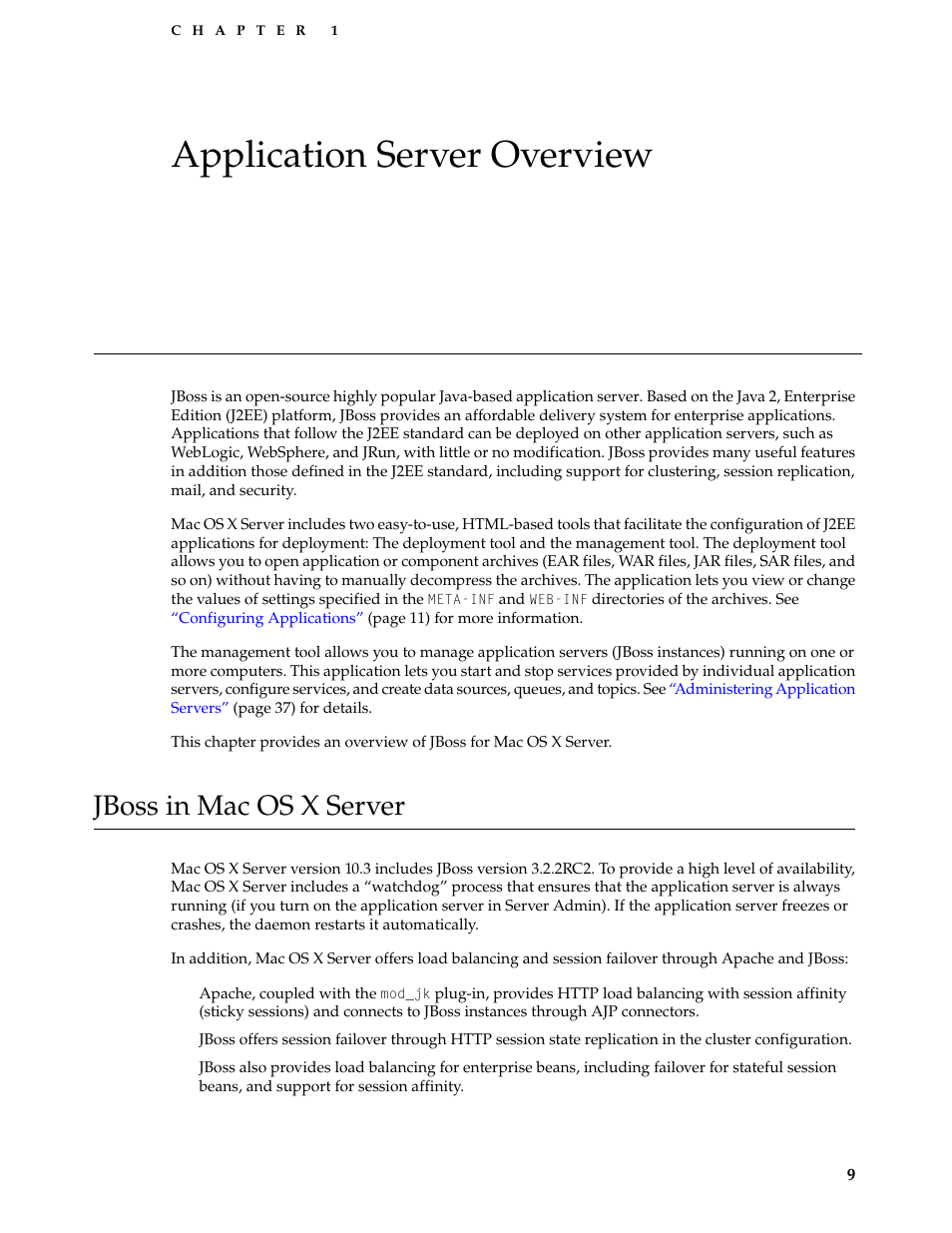 Application server overview, Jboss in mac os x server | Apple Mac OS X Server v10.3 User Manual | Page 9 / 56