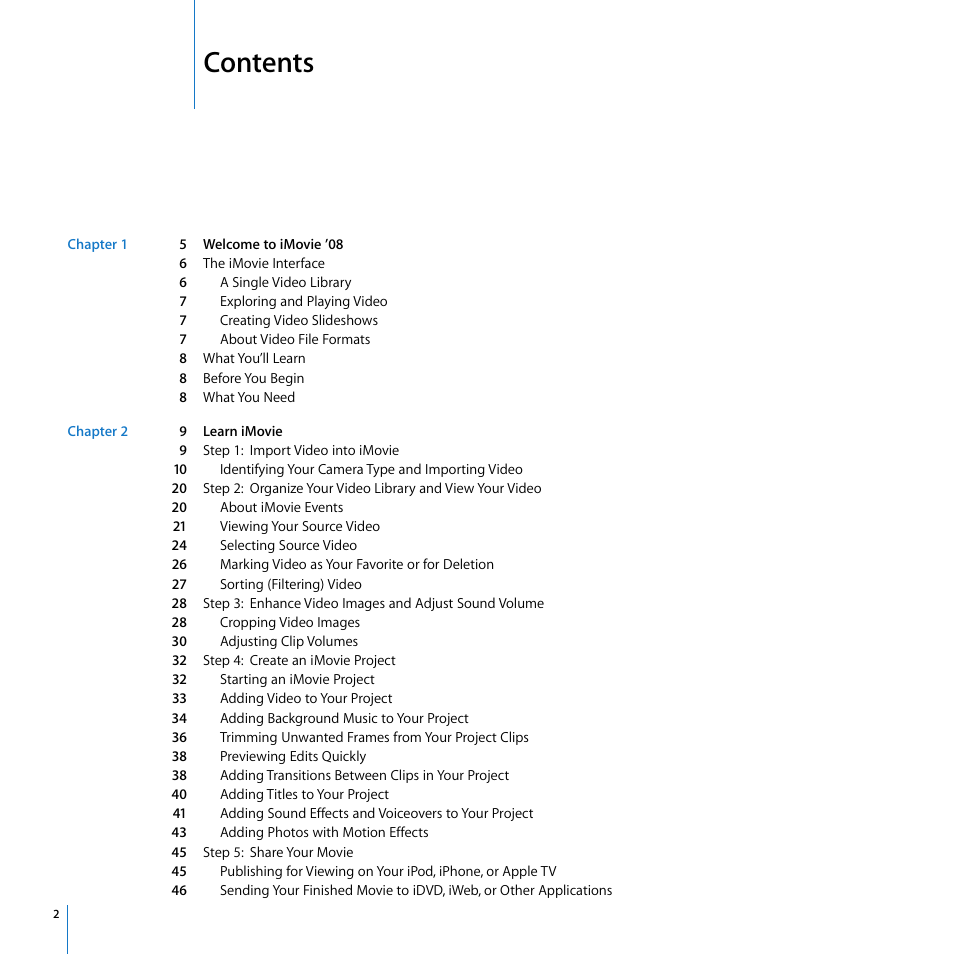 Apple iMovie '08 User Manual | Page 2 / 50