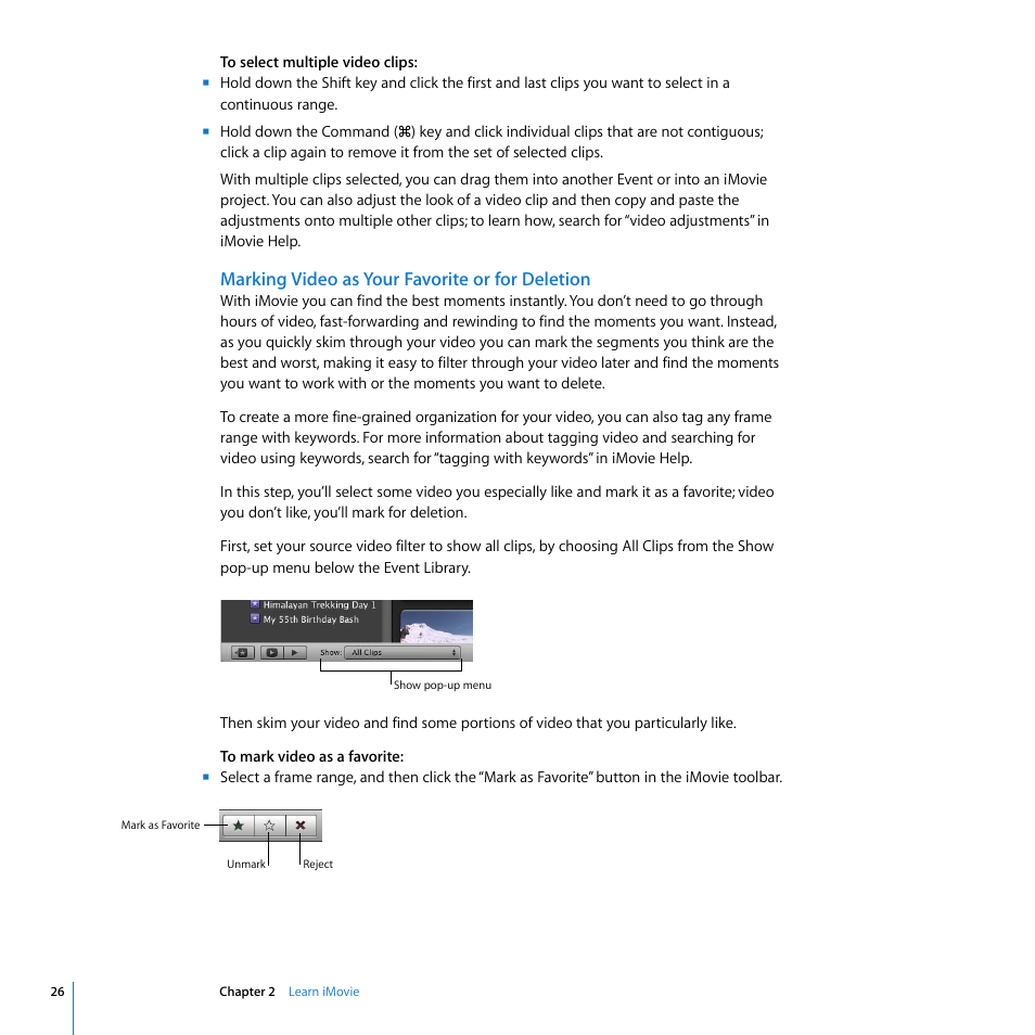Marking video as your favorite or for deletion | Apple iMovie '08 User Manual | Page 26 / 50