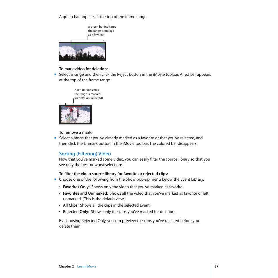 Sorting (filtering) video | Apple iMovie '08 User Manual | Page 27 / 50