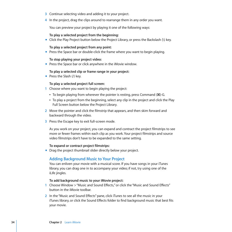 Adding background music to your project | Apple iMovie '08 User Manual | Page 34 / 50