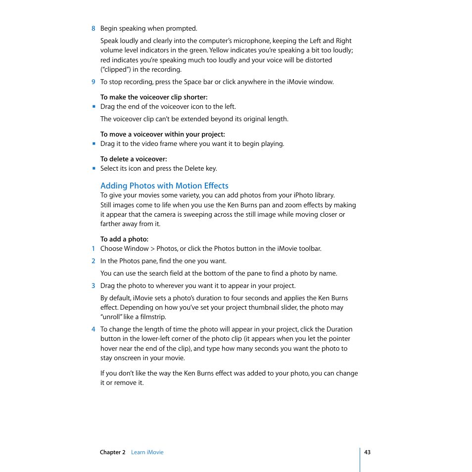 Adding photos with motion effects | Apple iMovie '08 User Manual | Page 43 / 50