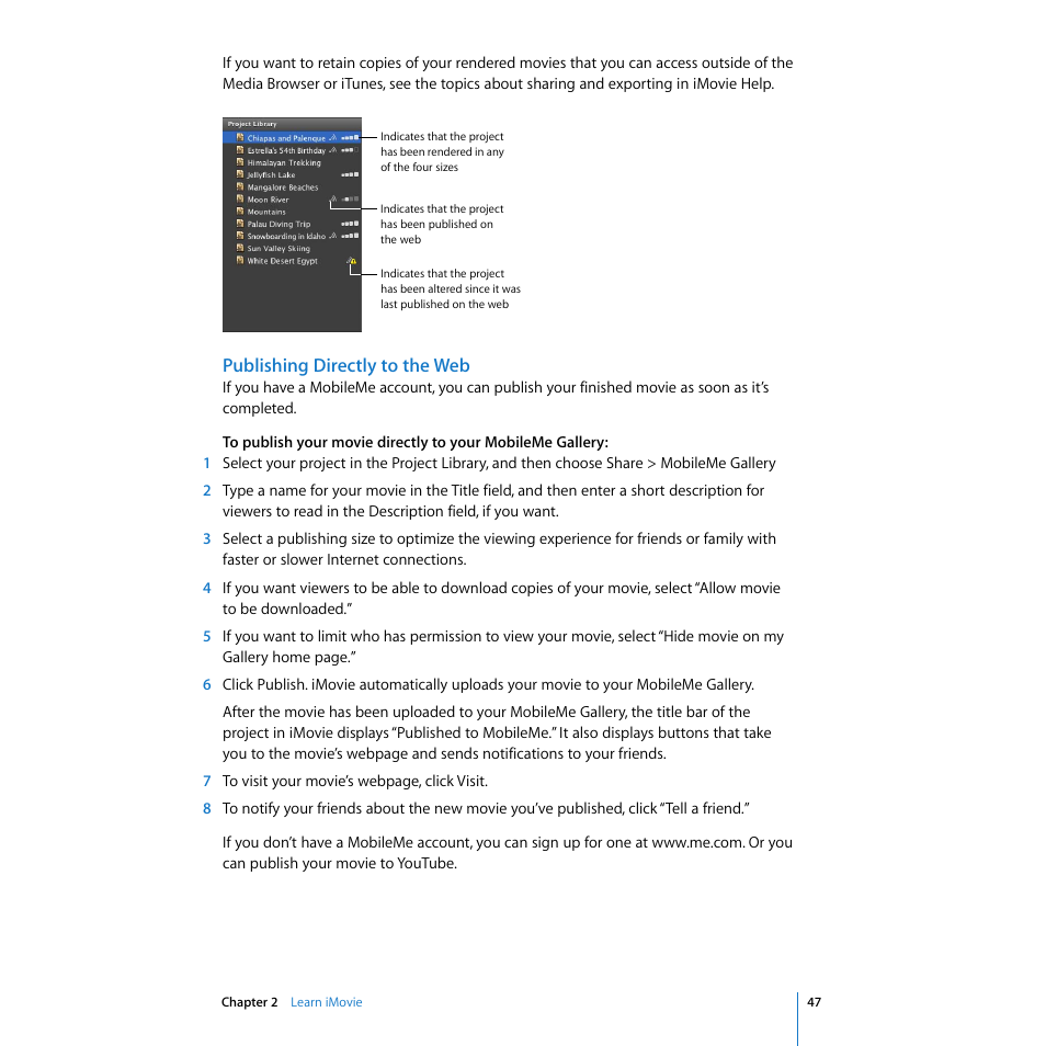 Publishing directly to the web | Apple iMovie '08 User Manual | Page 47 / 50