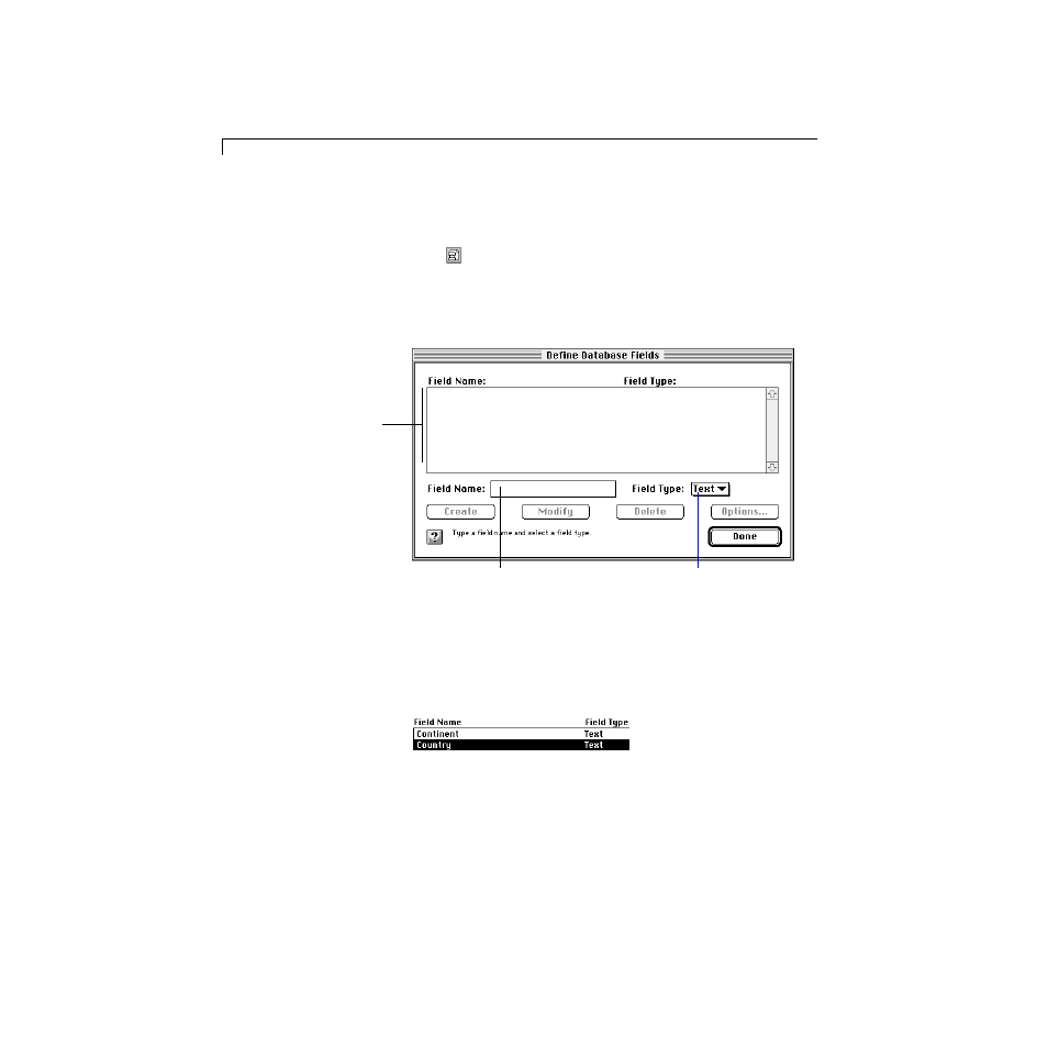 Part 1: start a new database document, Part 2: define two fields | Apple AppleWorks 5 : Mac OS User Manual | Page 186 / 293