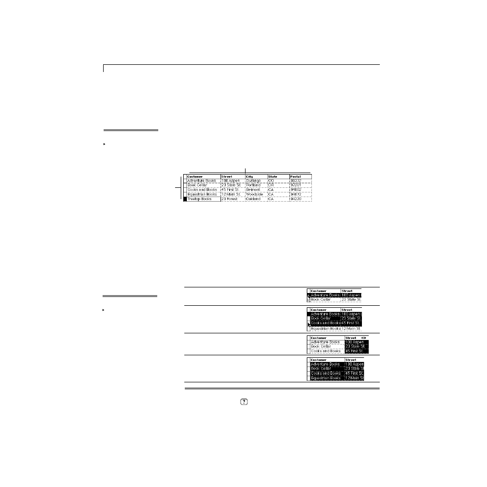 Working with rows and columns in list mode, Selecting rows and columns | Apple AppleWorks 5 : Mac OS User Manual | Page 200 / 293