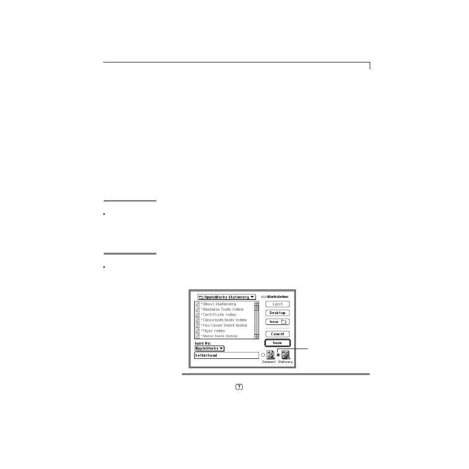 Setting up default stationery, Creating stationery | Apple AppleWorks 5 : Mac OS User Manual | Page 39 / 293