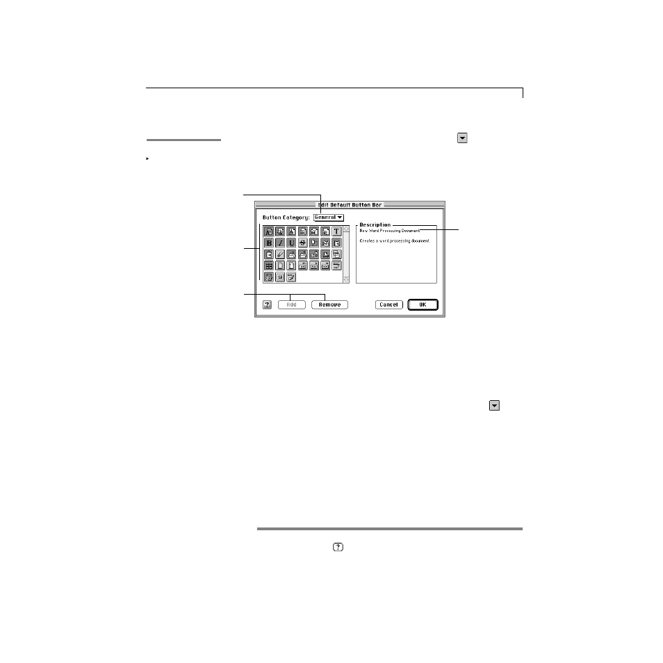 Adding and removing buttons, Creating your own button bar | Apple AppleWorks 5 : Mac OS User Manual | Page 55 / 293