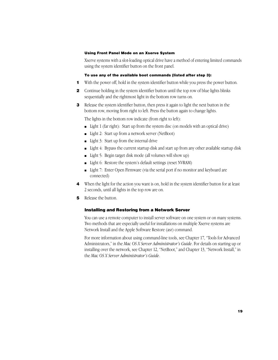 Installing and restoring from a network server | Apple Xserve (Cluster Node) User Manual | Page 19 / 20