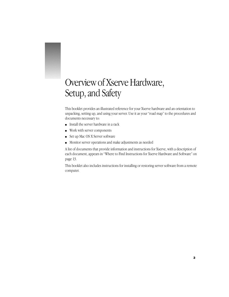 Overview of xserve hardware, setup, and safety | Apple Xserve (Cluster Node) User Manual | Page 3 / 20