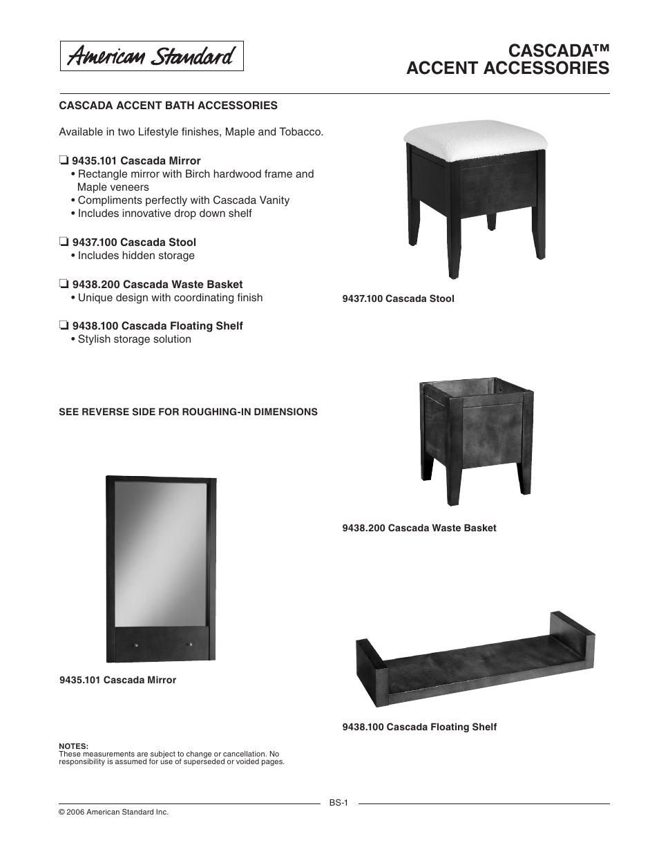 American Standard Cascada Accent Bath Accessories 9437.100 User Manual | 2 pages