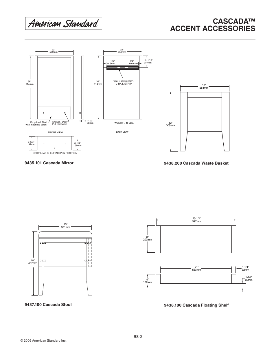 Cascada™ accent accessories | American Standard Cascada Accent Bath Accessories 9437.100 User Manual | Page 2 / 2