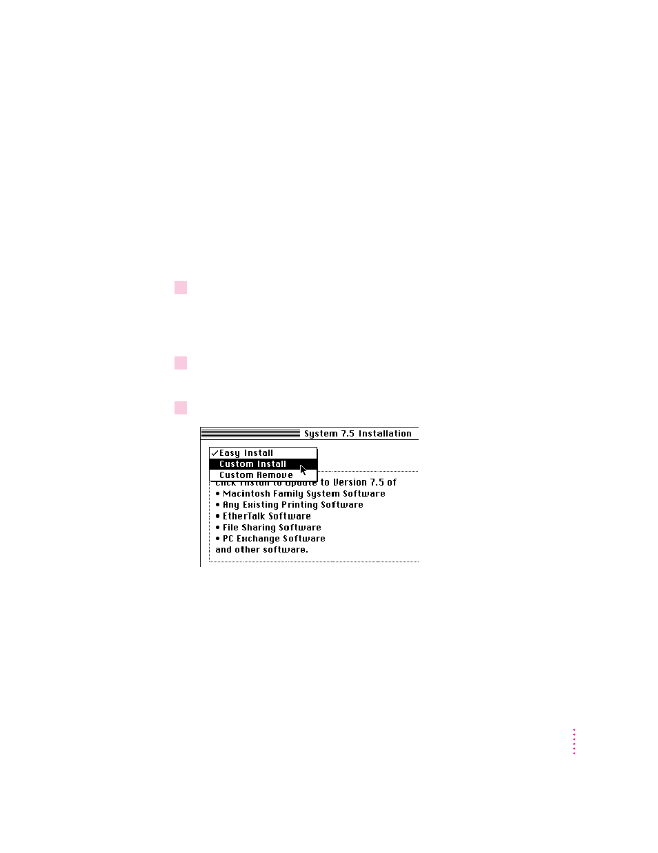 Doing a custom installation | Apple Power Macintosh 8100 Series User Manual | Page 107 / 144