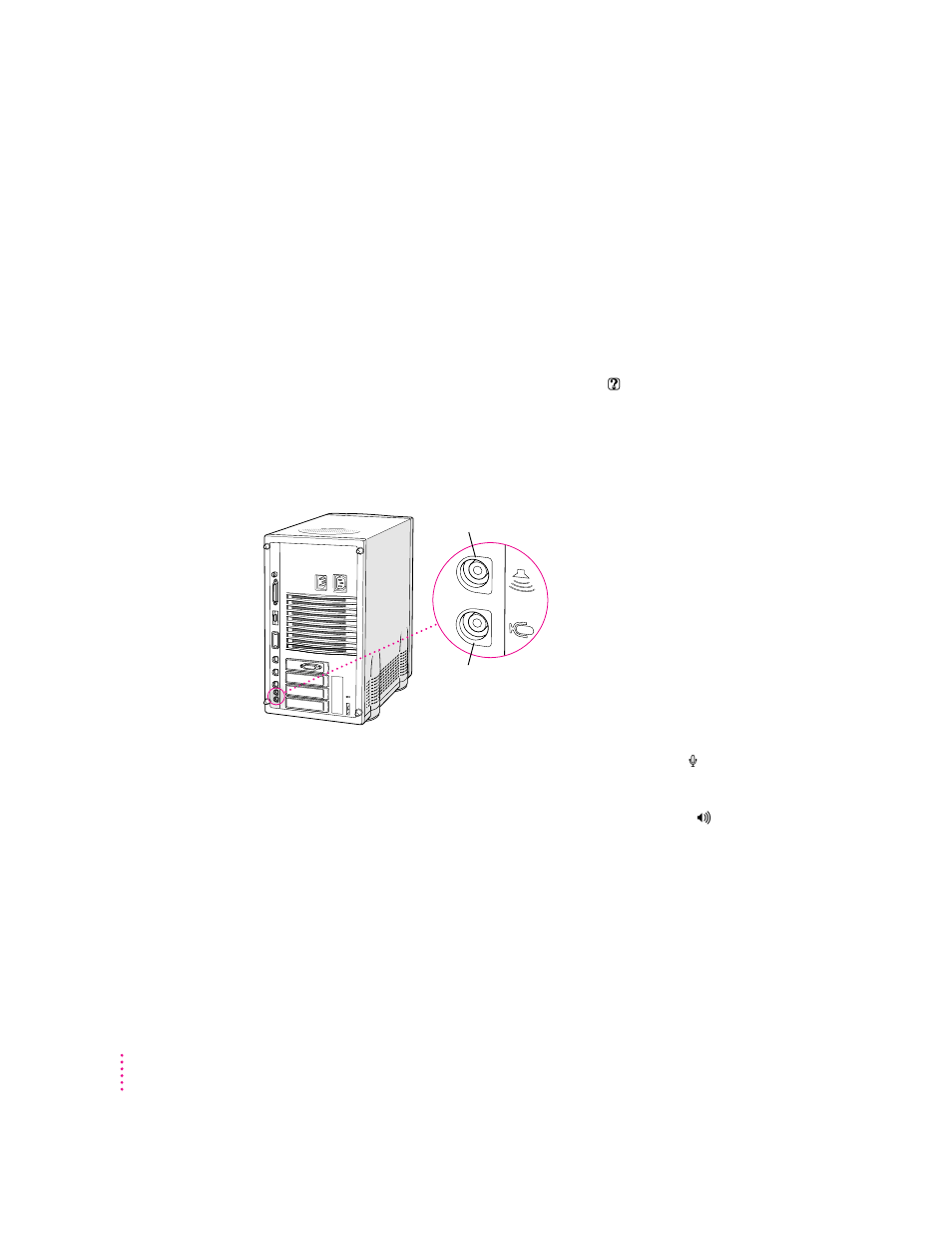 Connecting audio equipment, About your computer’s sound ports | Apple Power Macintosh 8100 Series User Manual | Page 44 / 144