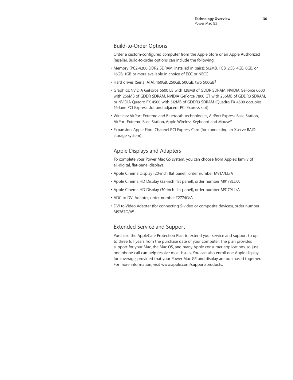 Build-to-order options, Apple displays and adapters, Extended service and support | Apple Power Mac G5 (Late 2005) User Manual | Page 30 / 33