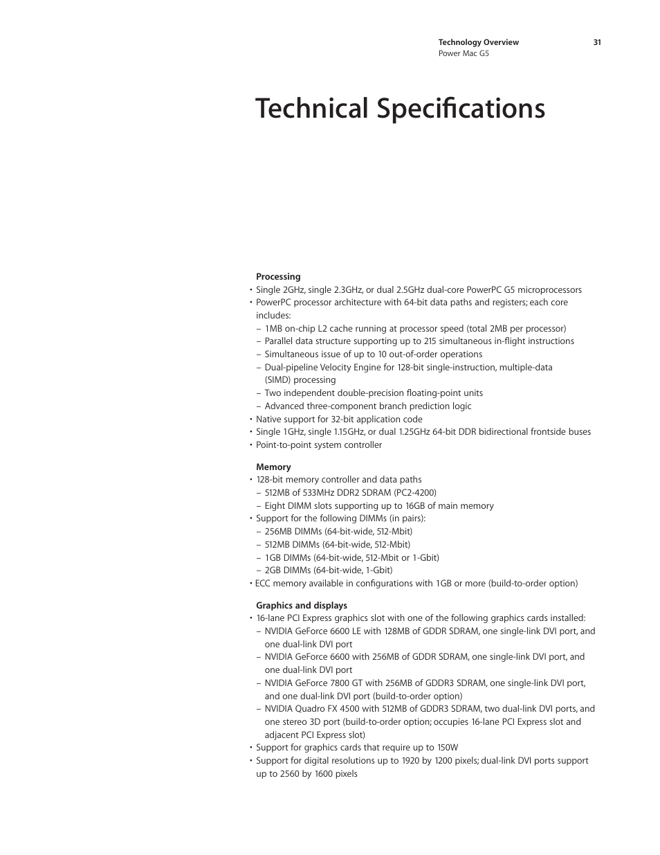 Technical speciﬁ cations | Apple Power Mac G5 (Late 2005) User Manual | Page 31 / 33