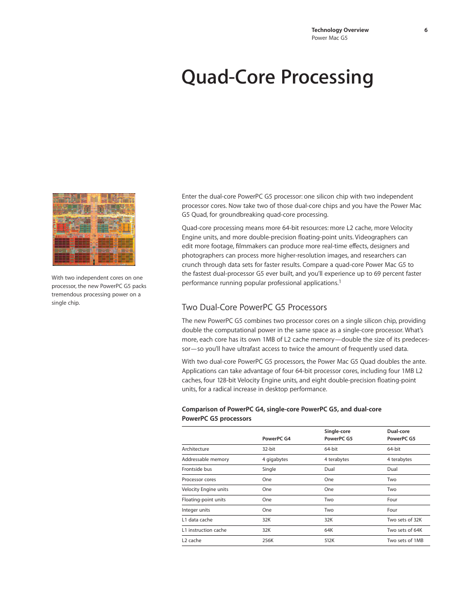 Quad-core processing, Two dual-core powerpc g5 processors | Apple Power Mac G5 (Late 2005) User Manual | Page 6 / 33