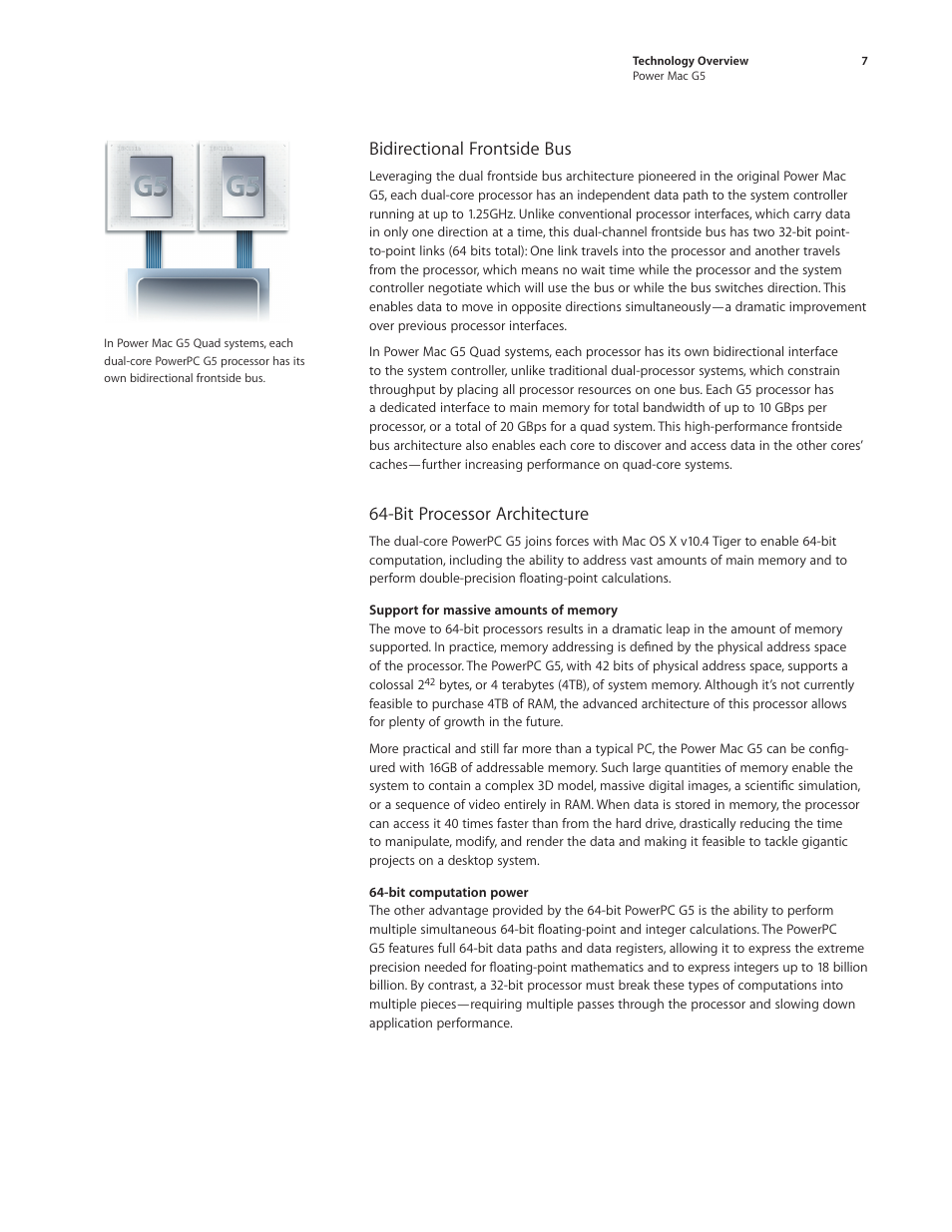 Bidirectional frontside bus, Bit processor architecture | Apple Power Mac G5 (Late 2005) User Manual | Page 7 / 33