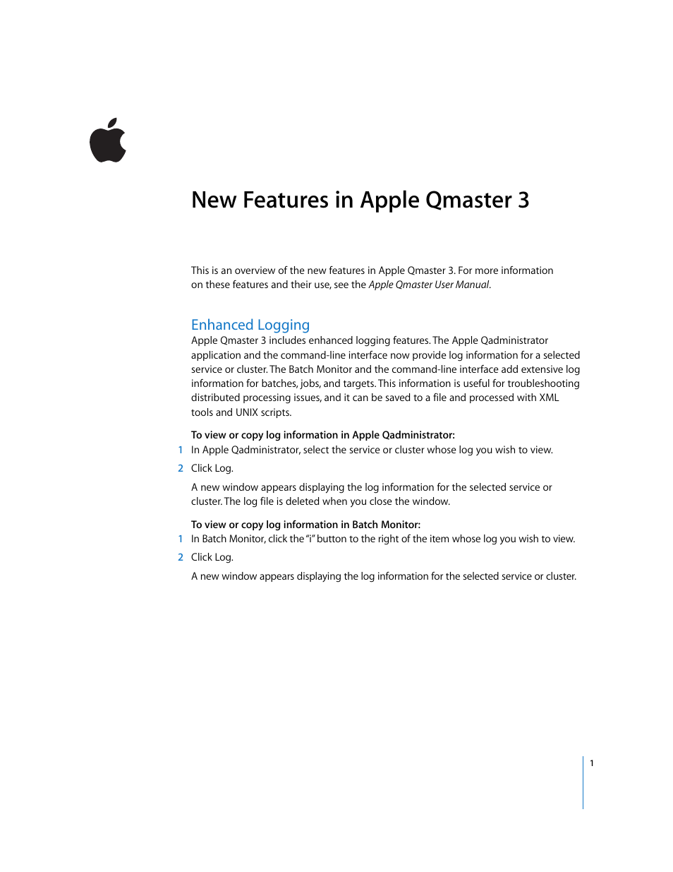 Apple Qmaster 3 New Features User Manual | 2 pages