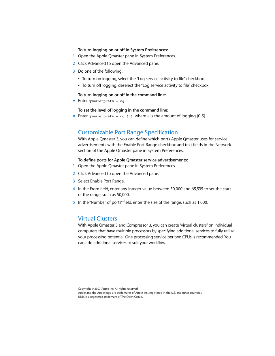 Customizable port range specification, Virtual clusters | Apple Qmaster 3 New Features User Manual | Page 2 / 2