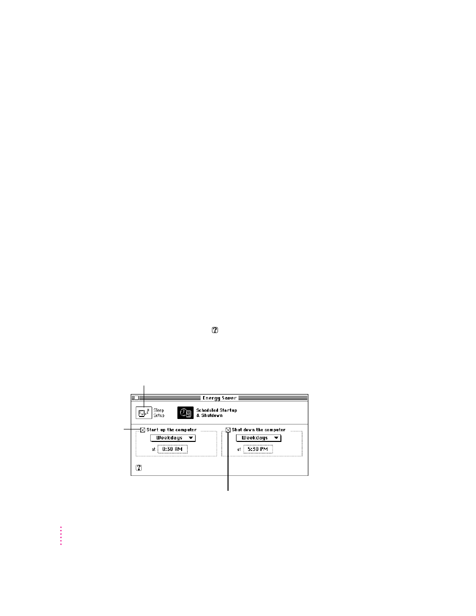 Waking your computer from sleep, Accessing a sleeping computer over a network, Scheduling automatic startup and shutdown | Apple Power Macintosh 4400 User Manual | Page 24 / 205