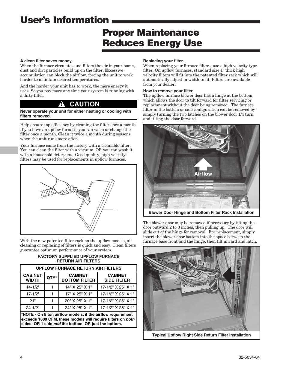 Proper maintenance, User’s information, Proper maintenance reduces energy use | Caution | American Standard Gas Furnaces User Manual | Page 4 / 12