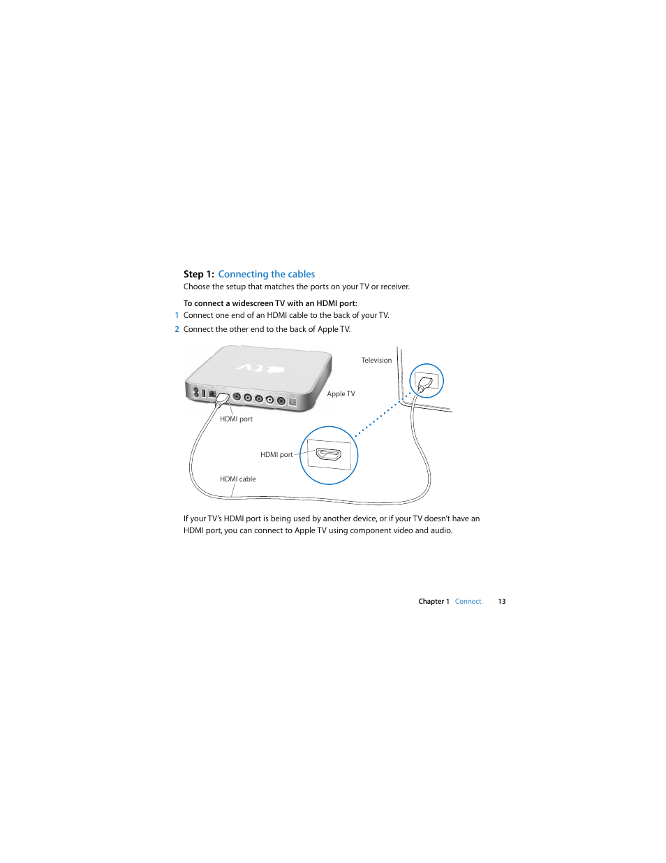 Step 1:connecting the cables, Step 1, Connecting the cables | Apple TV (1st generation) User Manual | Page 13 / 40