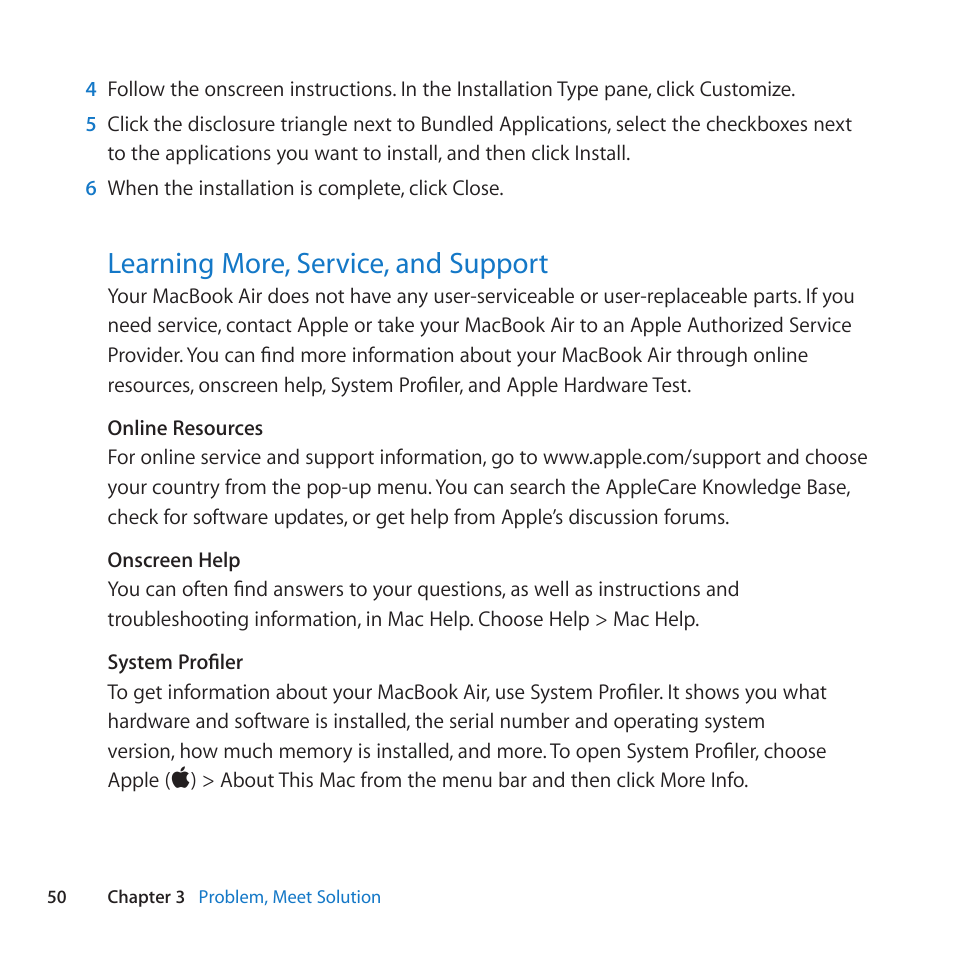 Learning more, service, and support, 50 learning more, service, and support | Apple MacBook Air (13-inch, Late 2010) User Manual | Page 50 / 72