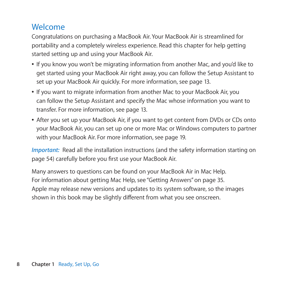 Welcome, 8 welcome | Apple MacBook Air (13-inch, Late 2010) User Manual | Page 8 / 72