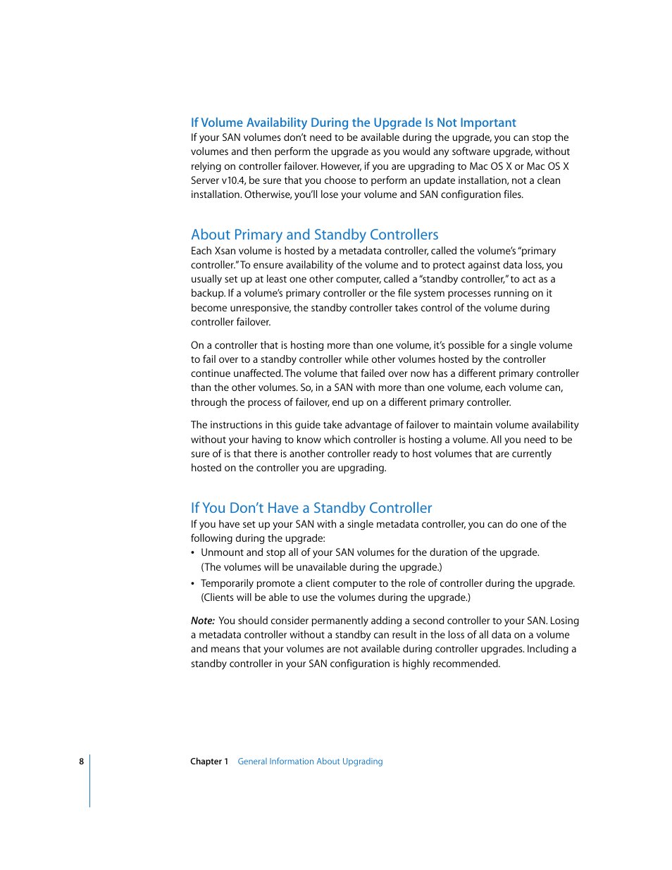 About primary and standby controllers, If you don’t have a standby controller | Apple Xsan 1.1 User Manual | Page 8 / 25