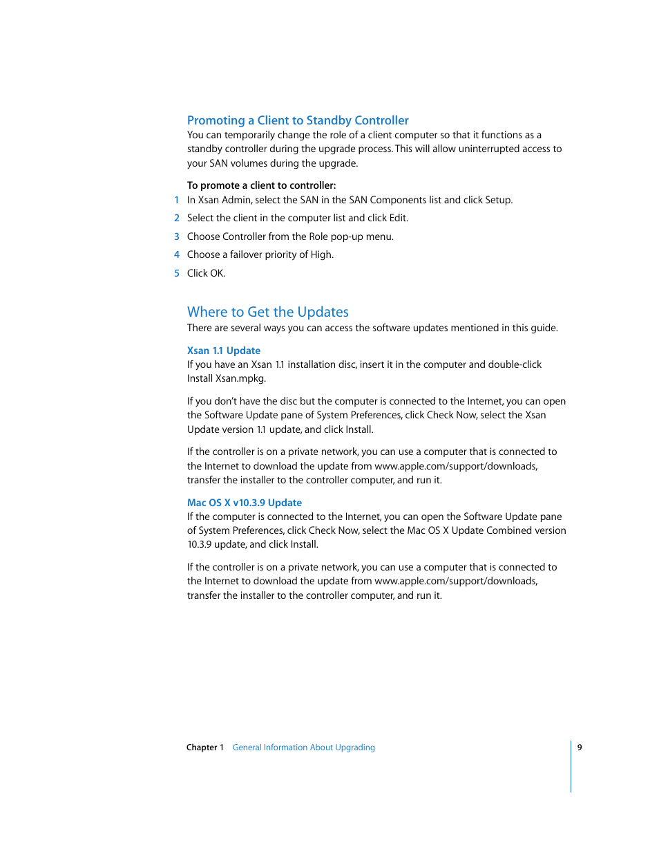 Promoting a client to standby controller, Where to get the updates | Apple Xsan 1.1 User Manual | Page 9 / 25