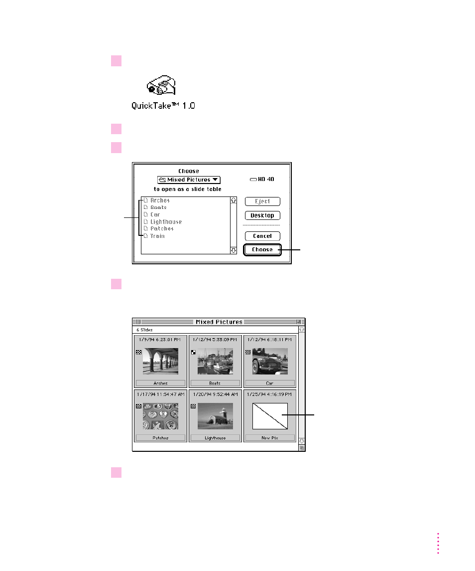 Opening a slide table 23, Opening a slide table | Apple QuickTake 100 User Manual | Page 30 / 79