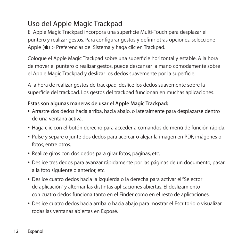 Uso del apple magic trackpad | Apple Magic Trackpad User Manual | Page 12 / 40
