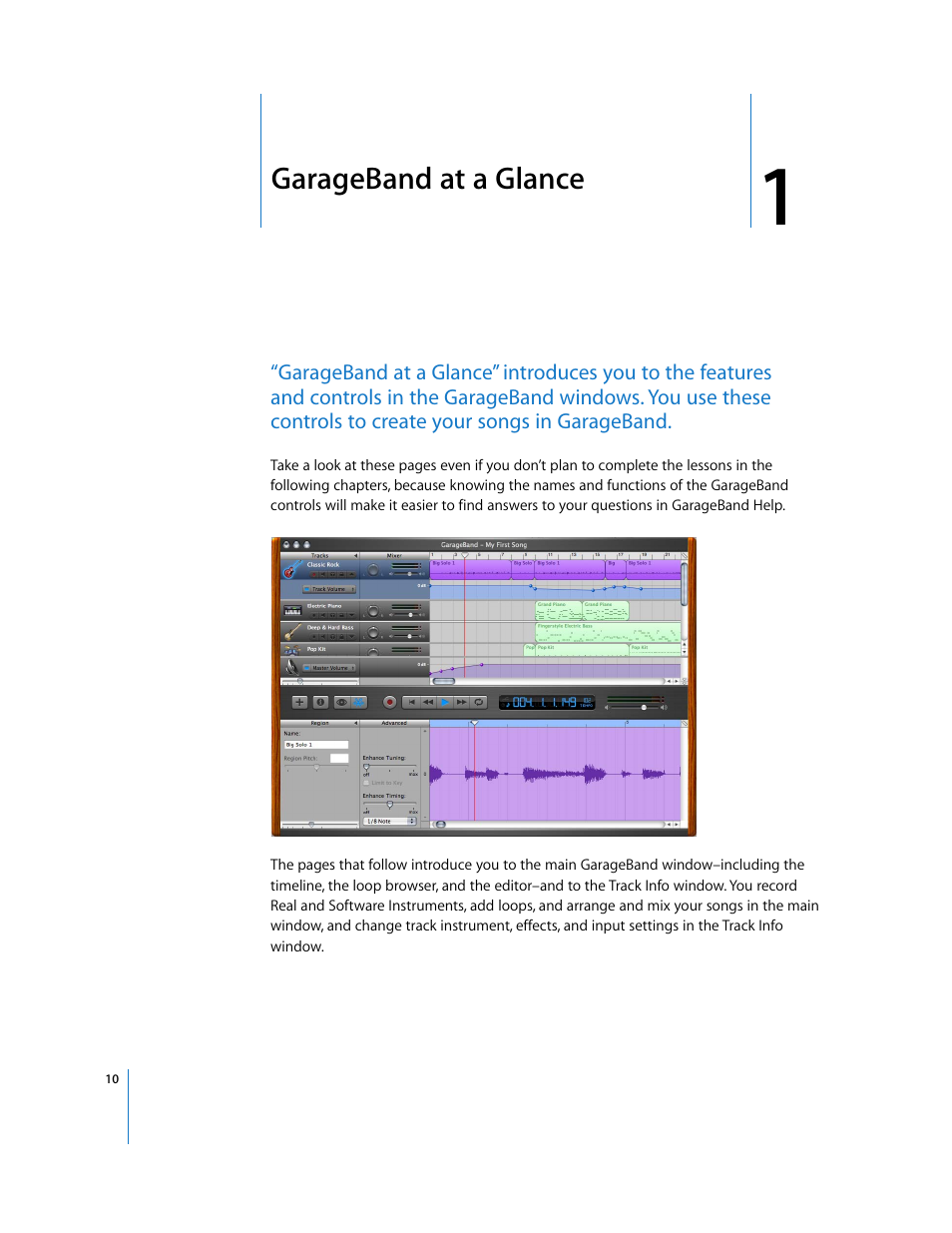 Garageband at a glance, Chapter | Apple GarageBand 2.0 User Manual | Page 10 / 77