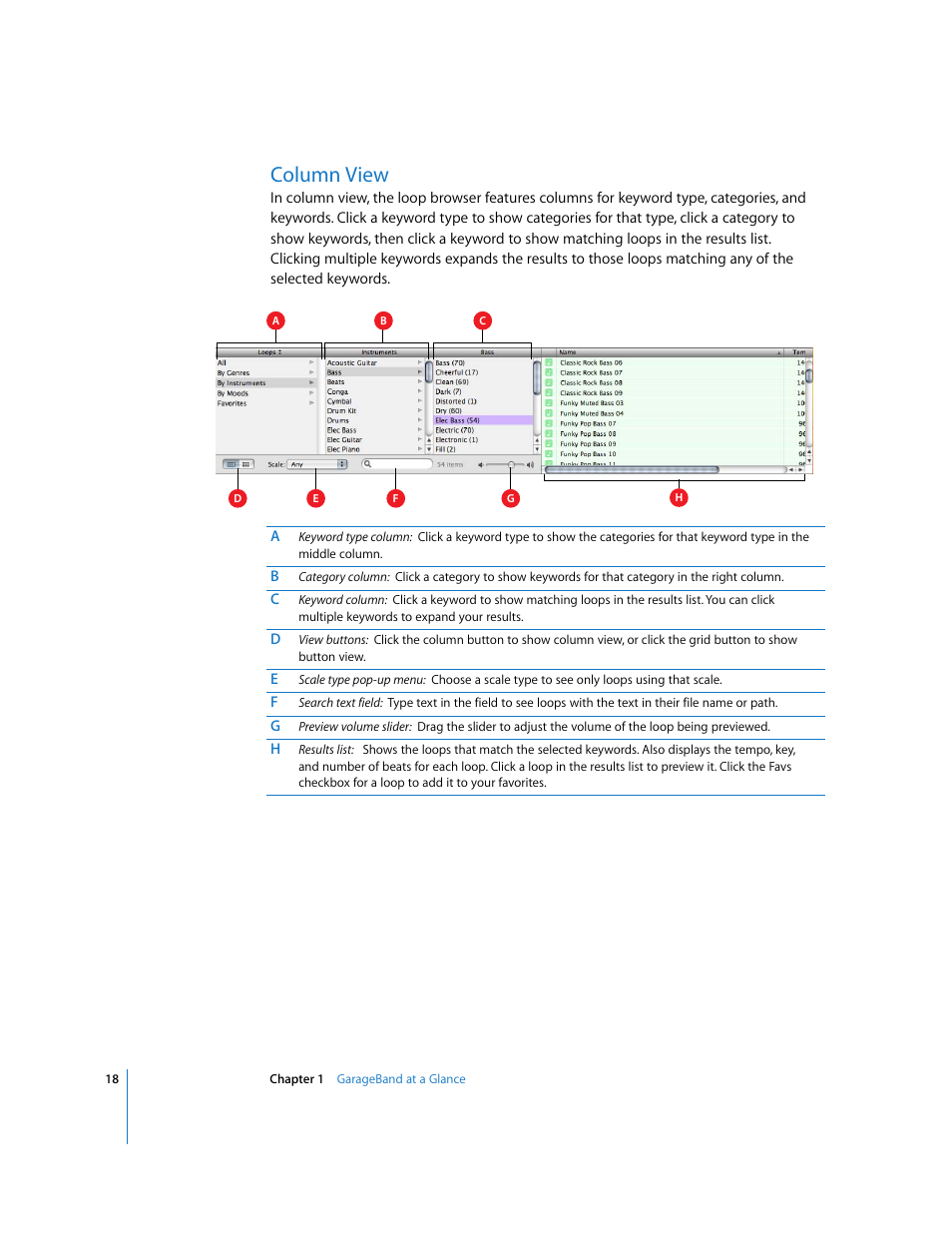 Column view | Apple GarageBand 2.0 User Manual | Page 18 / 77