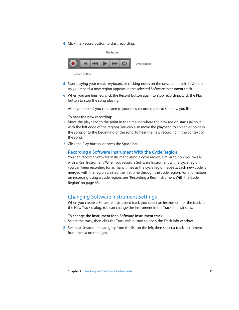 Changing software instrument settings | Apple GarageBand 2.0 User Manual | Page 51 / 77