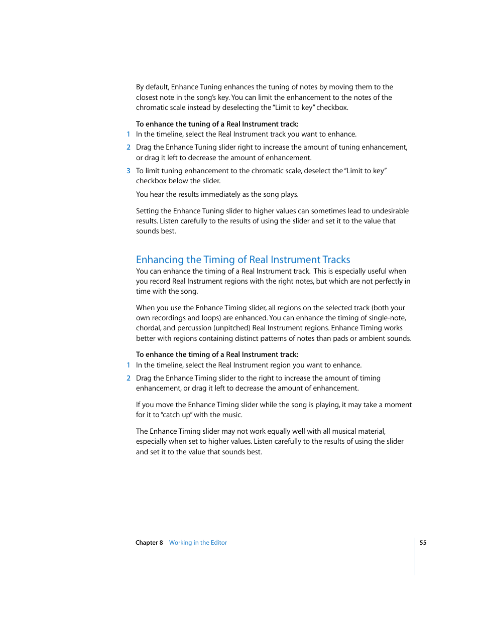 Enhancing the timing of real instrument tracks | Apple GarageBand 2.0 User Manual | Page 55 / 77