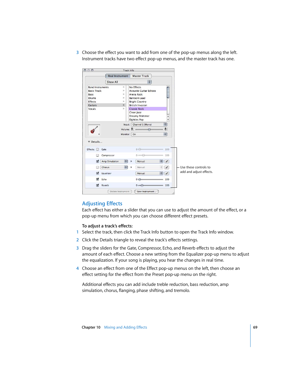 Adjusting effects | Apple GarageBand 2.0 User Manual | Page 69 / 77