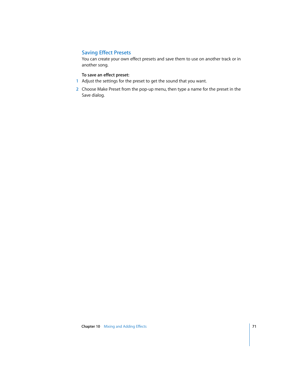 Saving effect presets | Apple GarageBand 2.0 User Manual | Page 71 / 77