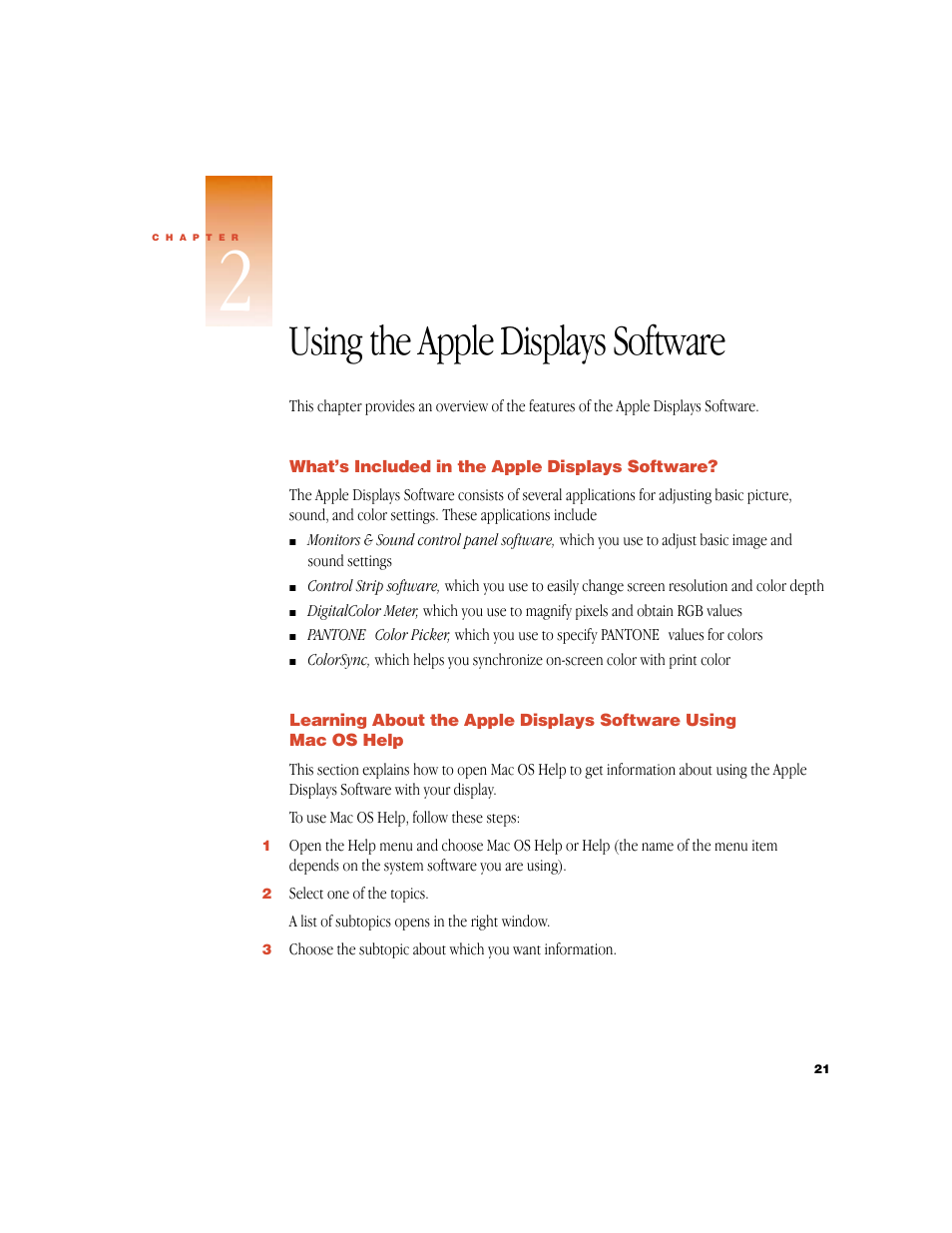 Using the apple displays software | Apple Studio Display (17-inch, CRT) User Manual | Page 21 / 37