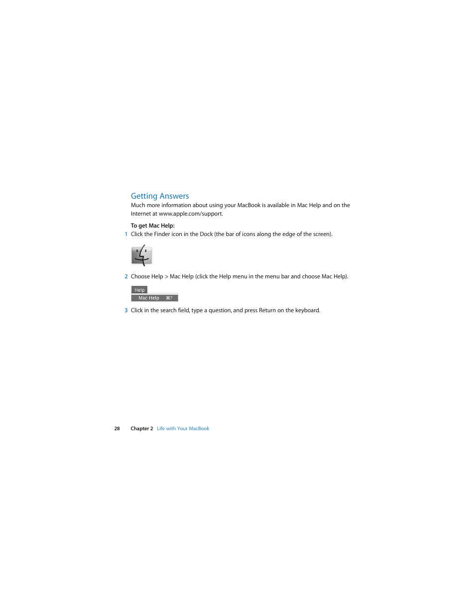 Getting answers | Apple MacBook (13-inch, Late 2006) User Manual | Page 28 / 76