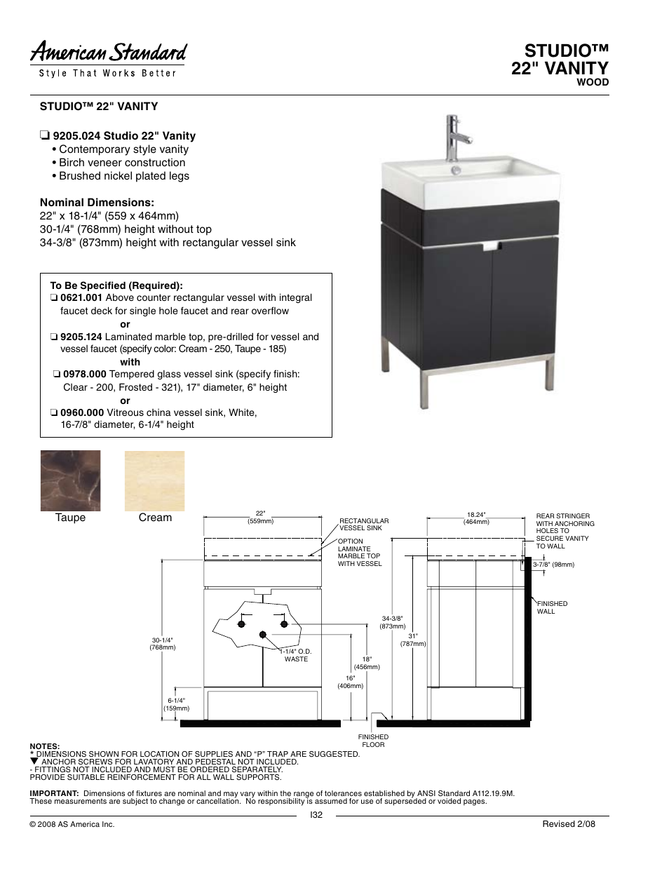 American Standard 9205.124 User Manual | 1 page