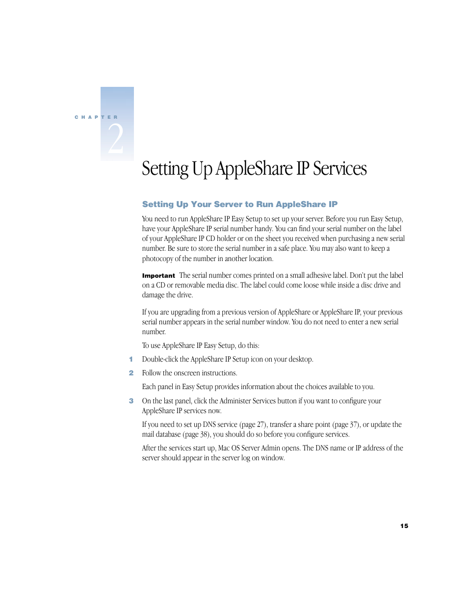 Setting up appleshare ip services | Apple AppleShare IP 6.3 User Manual | Page 15 / 46