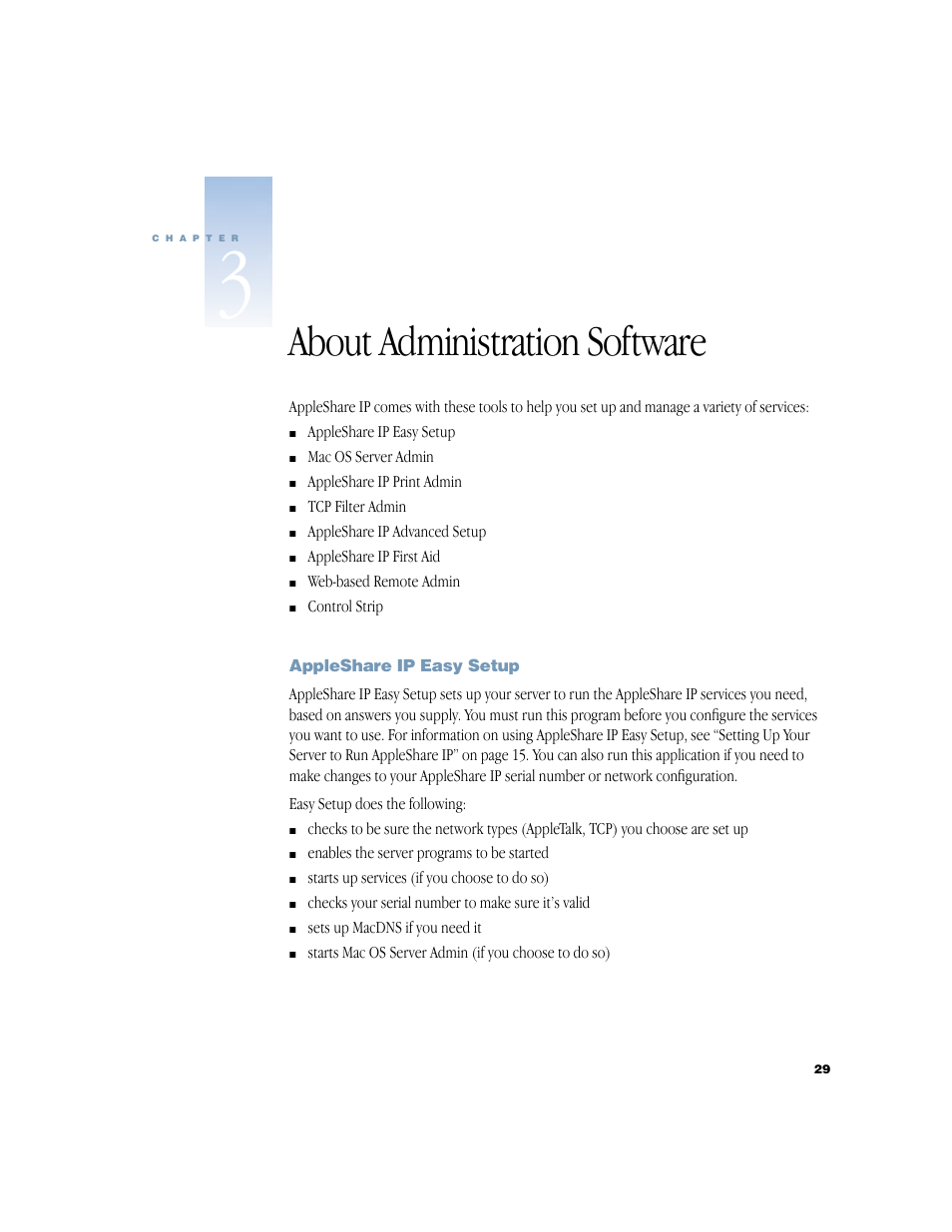 About administration software | Apple AppleShare IP 6.3 User Manual | Page 29 / 46