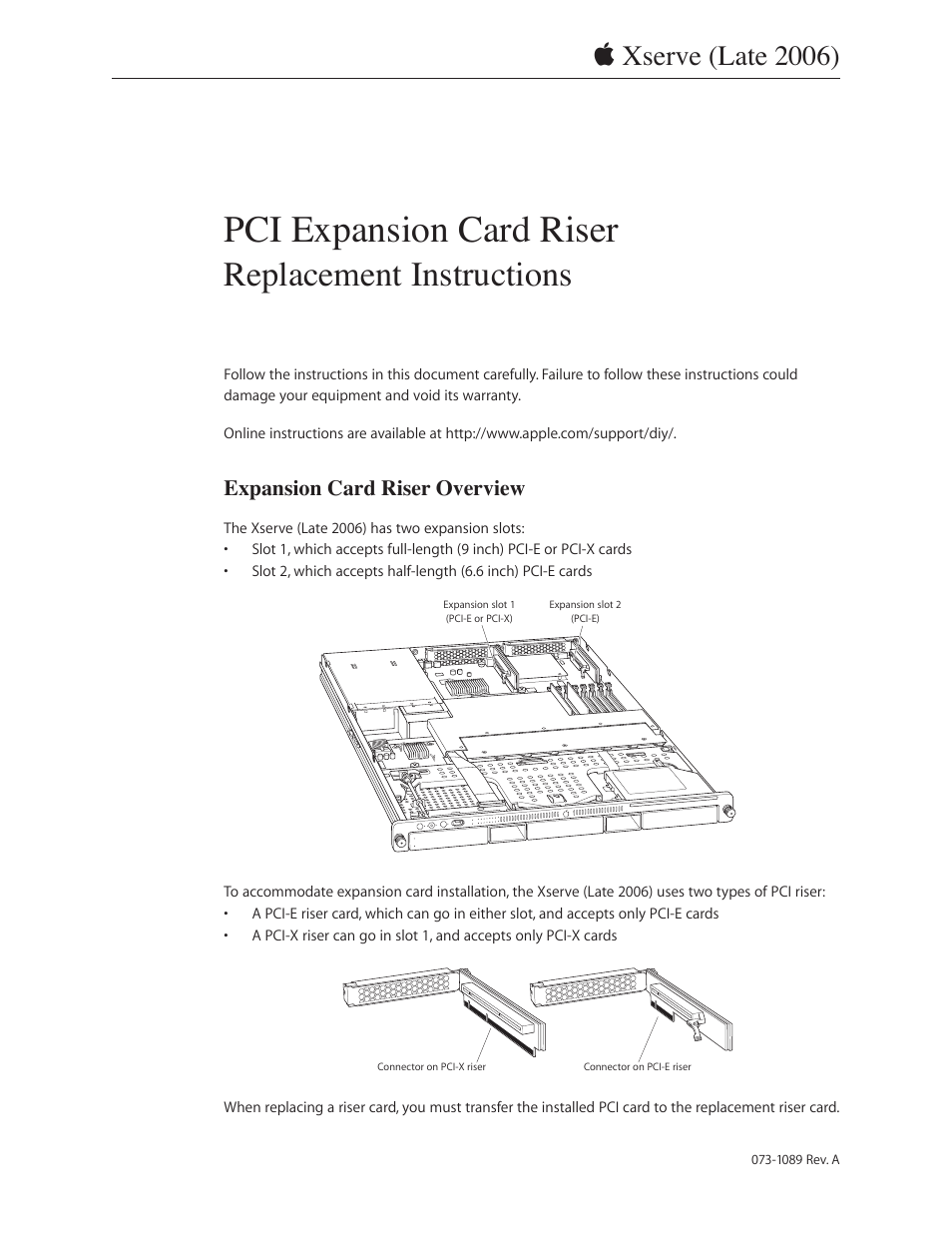 Apple Xserve Intel (Late 2006) DIY Procedure for Expansion Card Riser User Manual | 6 pages